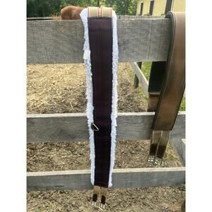 Brown and White Fleece Horse Girth with Elastic Billets size 48”
